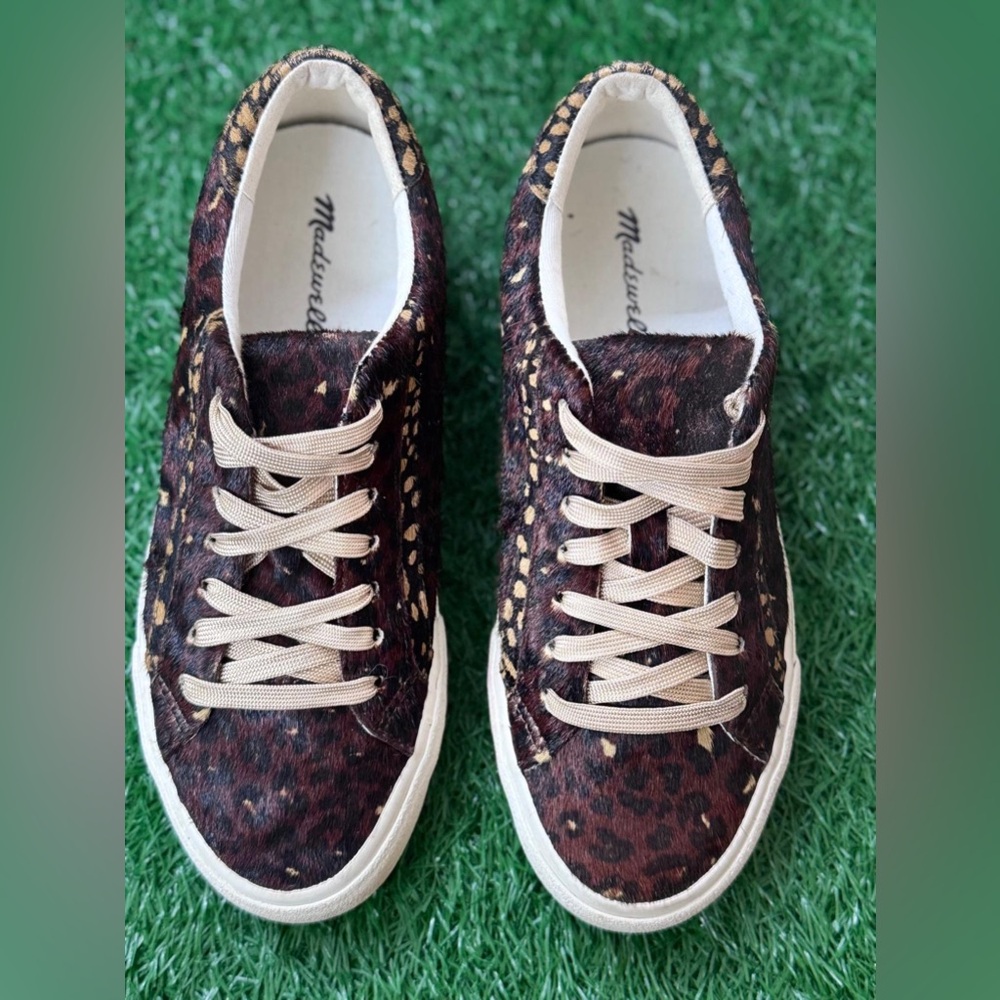 Madewell Unisex Sidewalk Low-Top Sneakers Leopard Calf Hair Sz M-5.5 W-7